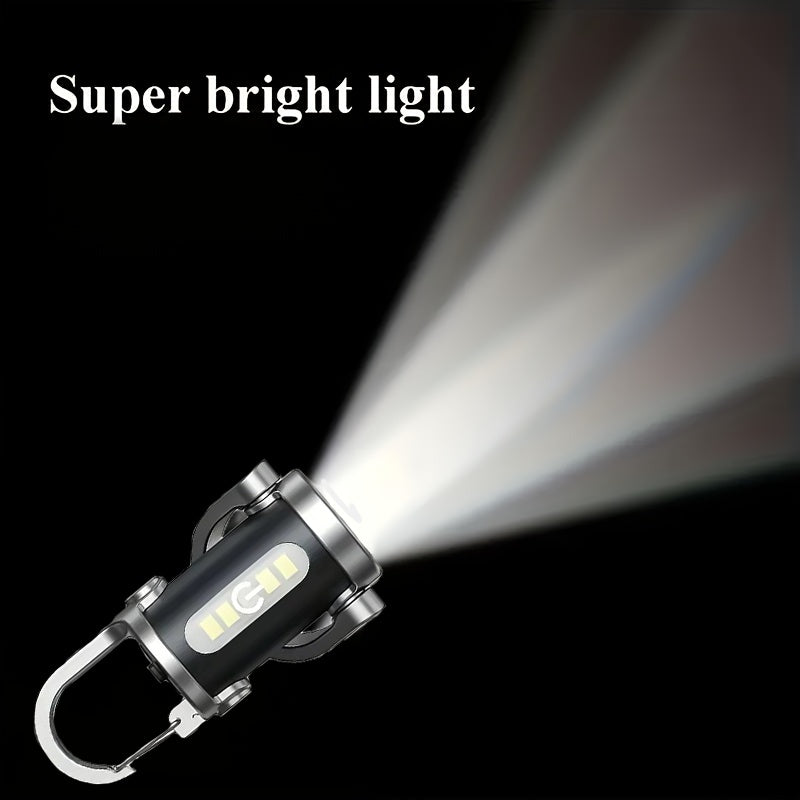 3-in-1 Rechargeable Emergency Power Keychain Flashlight, Red/Blue Strobe Light, 500mAh USB-C Charging, Portable Emergency Lamp, IP65 Protection Rating