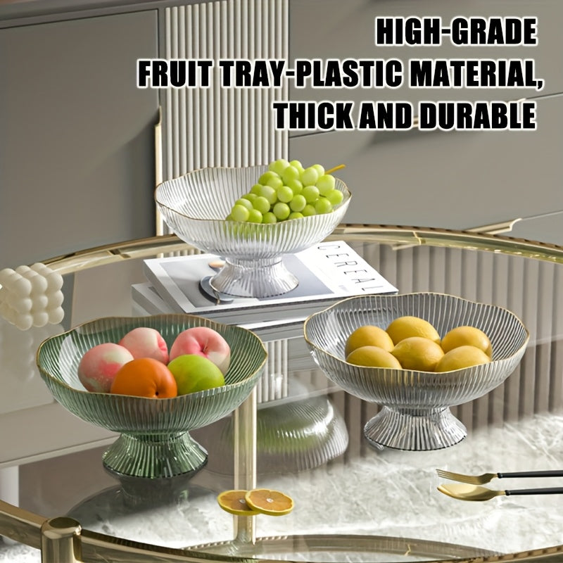 1 Set of Light Luxury Home Fruit Bowl, Transparent PET Plastic, Ins Style Snack Tray with Gold Edge, Flower & Fruit Basket, KTV Fruit Bowl