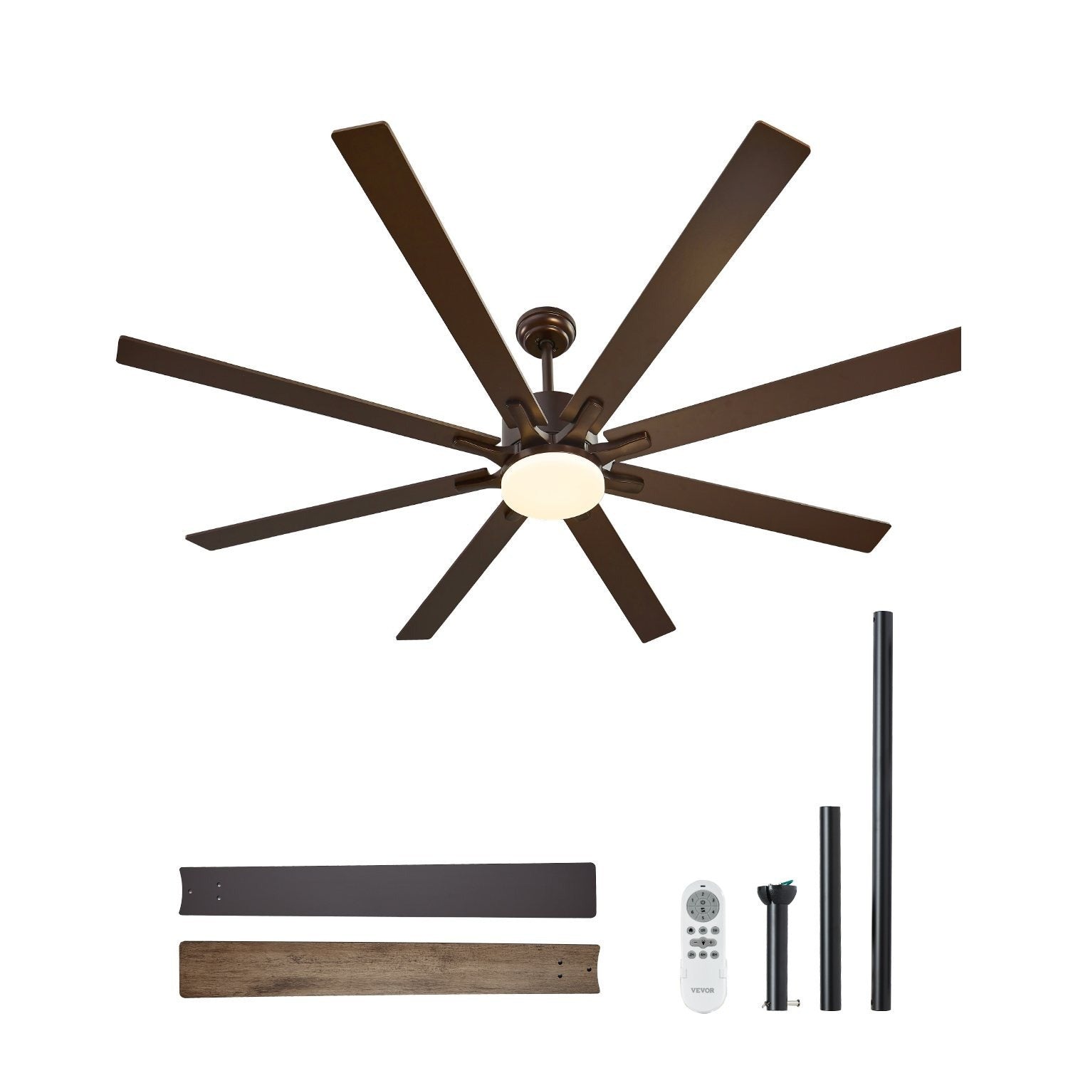 72 Inch Ceiling Fan with Light, 6 Speed Remote Control, Reversible Motor, Coffee Black Color