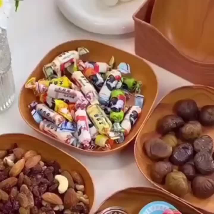 4Pcs Creative Wood-Look Plastic Snack Plate, Vinegar Dish, Restaurant Sushi Plate, Breakfast Plate, Dried Fruit Tray, Snack Tray, Bone Dish