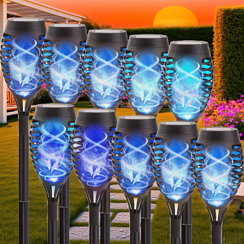 10 Pack Color Solar Flame Lights with Auto Color Changing, Includes Festival and Halloween Home Decorative Ambient Light, and Outdoor Waterproof LED Lighting, Auto On/Off from Dusk to Dawn