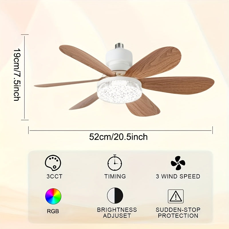 White LED Ceiling Fan Light with 3 Adjustable Speeds and Remote Control, 16.5 Inch / 20.5 Inch Fan Lighting Fixture, 30W / 40W Dimmable Color Changing Fan Light, Hardwired, 100V-240V Working Voltage, Color and Wood Grain Optional