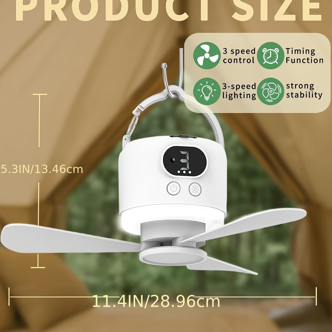 Household USB Rechargeable Fan Outdoor Camping Electric Fan, Tent Hanging Fan with Large Capacity Long Battery Life, Portable Camping Fan with Light, Camping Emergency Lamp