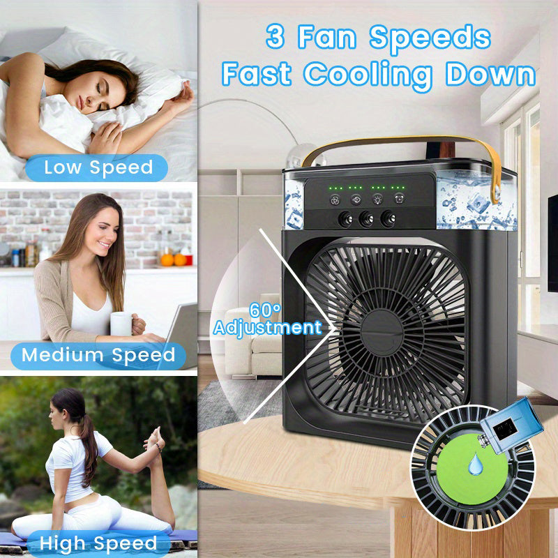 Portable Air Cooler Fan, 3-in-1 Evaporative Air Cooler with 3 Wind Speeds, Large Water Tank, Colorful Night Light and Timer, Perfect for Bedroom, Home and Office