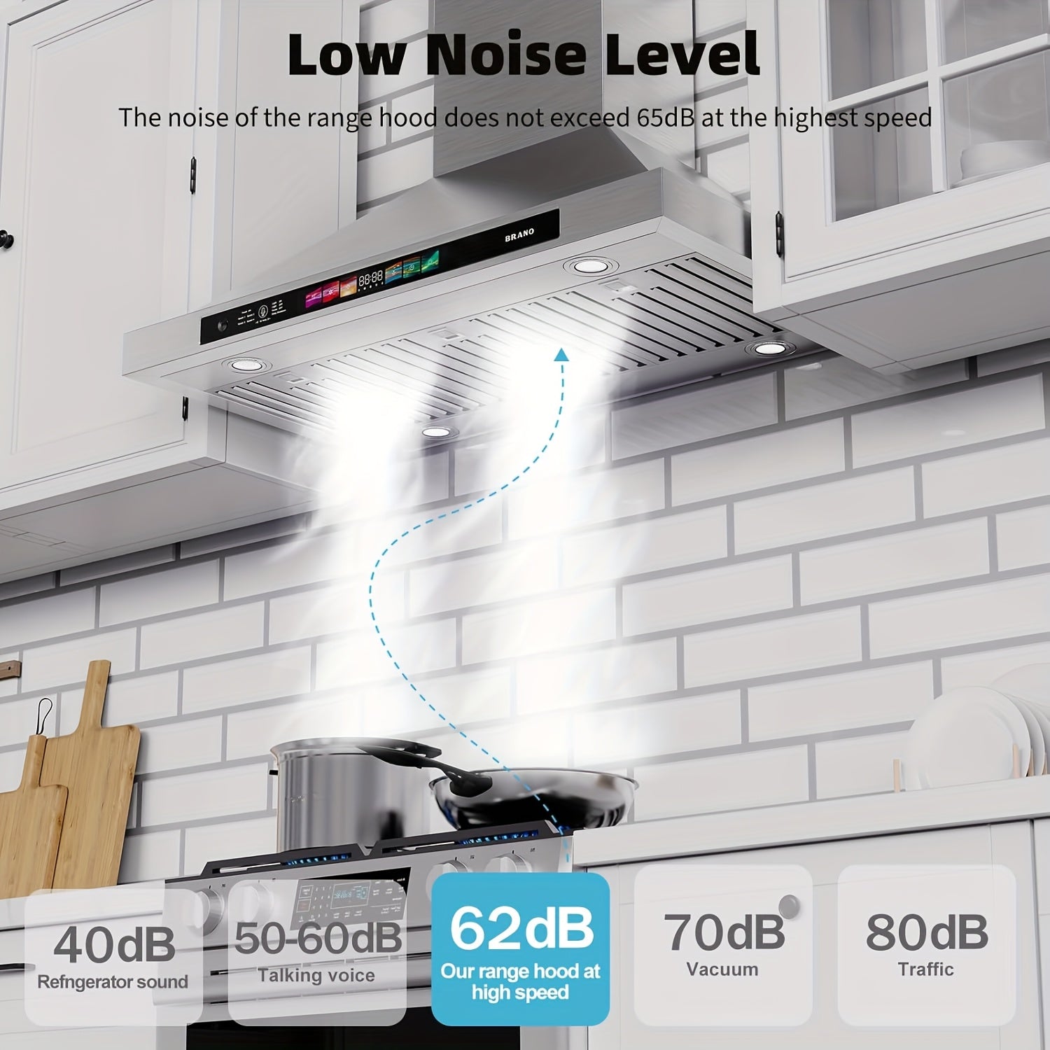 High-Suction Stainless Steel Range Hood – Smart Wall-Mounted Range Hood with Voice Control, 30/36 Inches