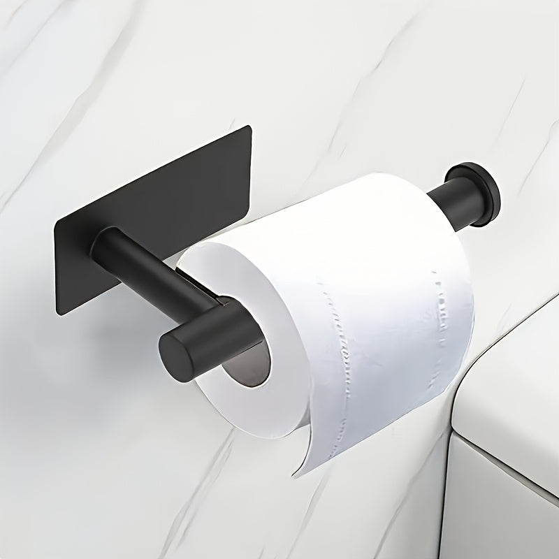 1-Piece Stylish Black Self-Adhesive Toilet Paper Holder - Modern Wall Mount Bathroom Tissue Dispenser, Durable Plastic Shower Towel Rail Accessory, for Home & RV Bathroom | Bathroom Accessories