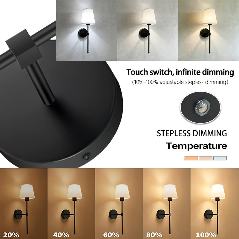 Battery Operated Wall Light, Black Rechargeable Wall Light with Dimmable Removable Bulb and Remote Control, Wireless Wall Light Suitable for Bedroom, Living Room, Hallway Home Decor, Suitable for Bedroom, Living Room, Home