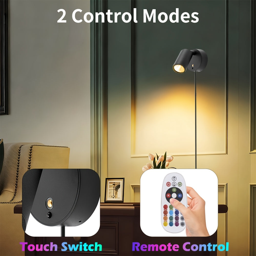 RGBW Indoor Spotlight, Multi-Color Changing Wall Light with Touch and Remote Control, Mini Spotlight, Dimmable LED Plant Spot Light, Art Decorative Light