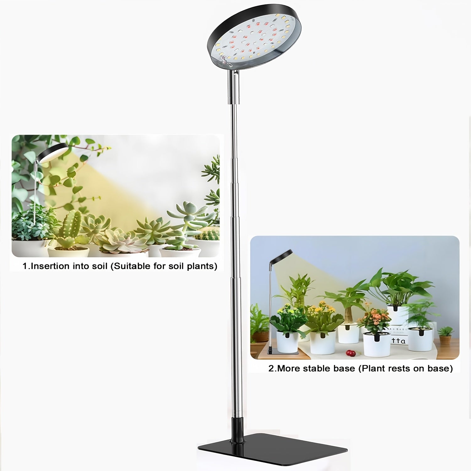 Full Spectrum LED Grow Light for Indoor Plants, 48 LED Beads, 2 Installation Options, 3 Selectable Spectral Modes, 3/9/12 Hours Timing Function, 10-Level Dimmable Brightness, Adjustable Height from 6.7 Inches to 26 Inches