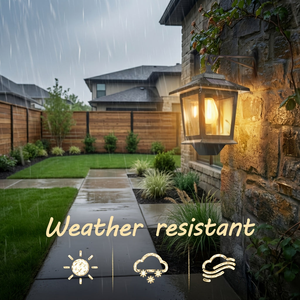 2-Pack IP44 Waterproof Solar Outdoor Wall Light - Dusk to Dawn LED Wall Light with 4 Solar Panels and Hooks, Rust-Proof Design and Replaceable Bulb, Bright Decorative Solar Light for Yard, Perfect Holiday Gift