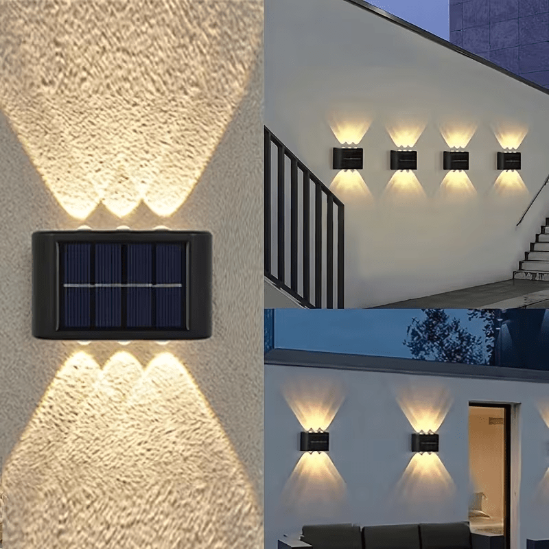 2-Pack Solar 6LED Wall Light, Outdoor Solar Spotlight, IP65 Landscape Balcony Exterior Wall Decorative Solar Wall Light, Outdoor Exterior Wall Light Wall Mount, Dusk to Dawn, Suitable for Outdoor Garden Wall Path Wall Light Warm Light