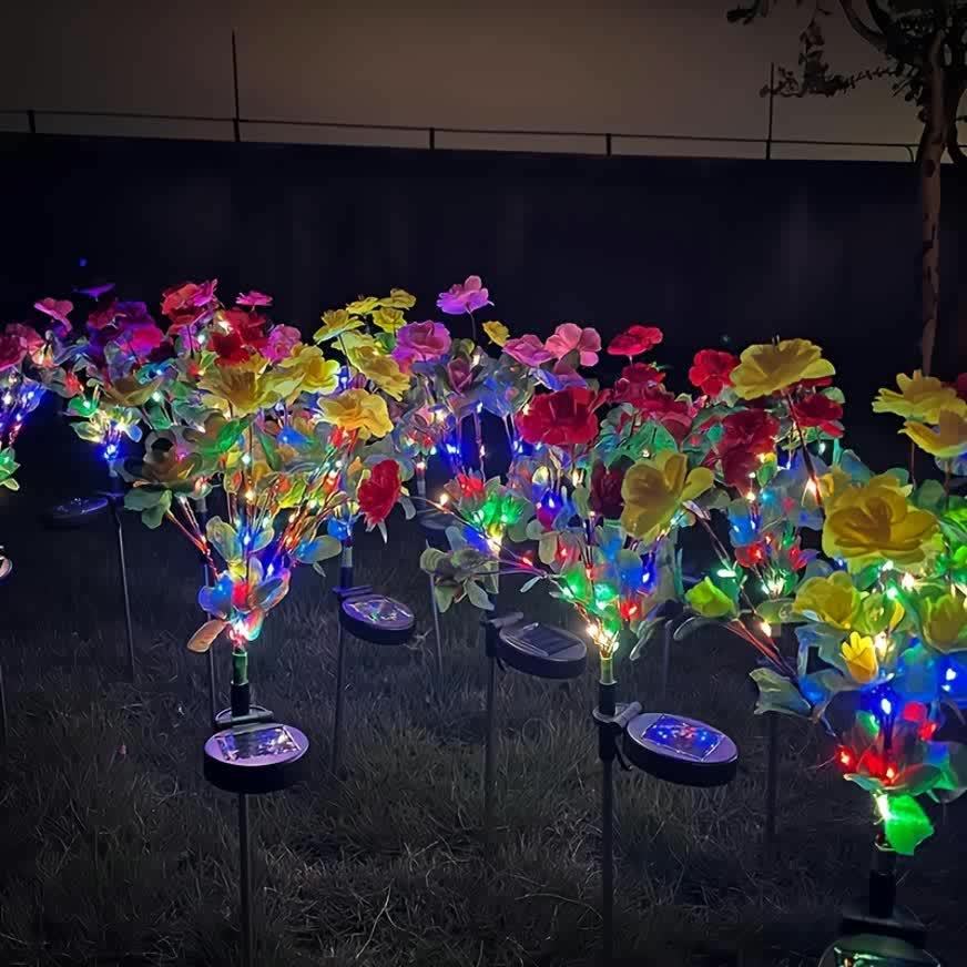 4-Piece Solar Courtyard Light, Azalea Colorful Light, Outdoor Waterproof | Courtyard Decoration, Romantic Garden Atmosphere Light, Holiday Decoration | Party Decoration, Suitable for Garden, Courtyard, Lawn.