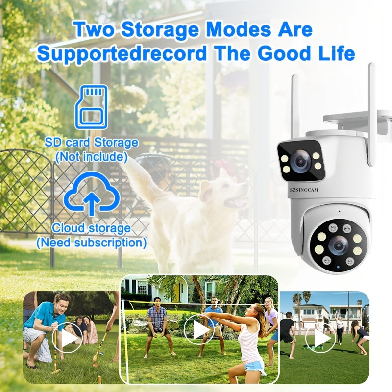 IP66 双镜头户外 WiFi 安防摄像头 2.4GHz 无线 IP 摄像机 AI 人形追踪 全彩夜视 双向语音 云台旋转 家庭监控