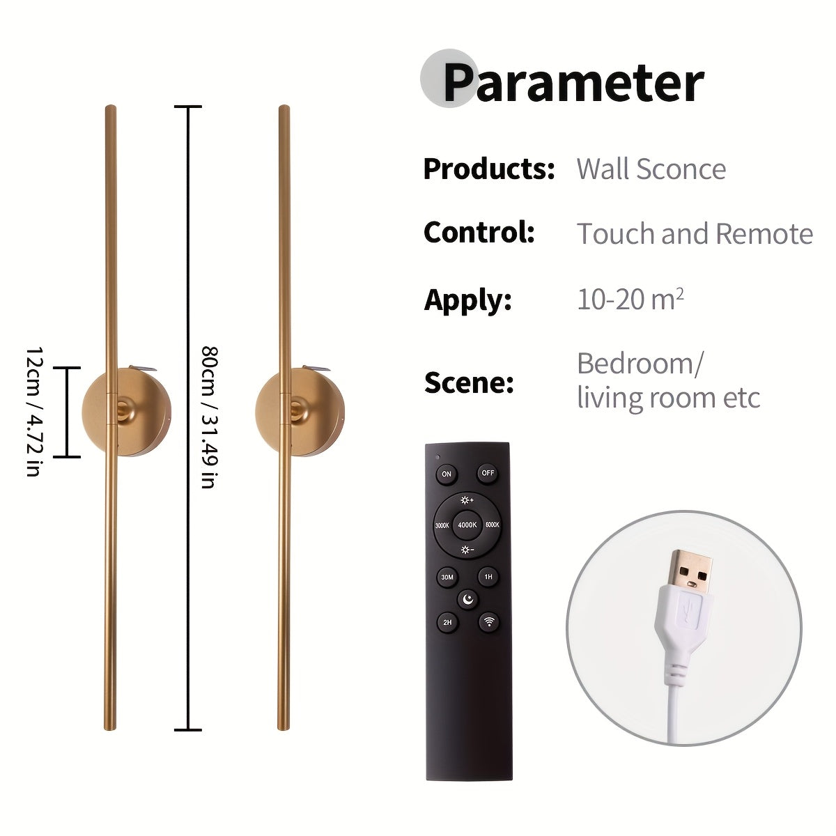 No-Disassembly Wall Light / 360° Rotating Wireless Wall Light, Powered by Removable Rechargeable Battery: 3000K-6000K Multi-Level Brightness, Touch & Remote Control Wall Light / Mirror Light, with Memory Function and Timer