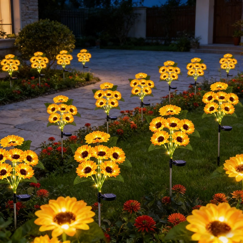 1Pc/6 Flowers Solar Sunflower Garden Light - Solar Flower String Light, Outdoor Solar Light for Parties, All-Season Garden Decoration, Courtyard and Lawn Decoration, Mother‘s Day, Father’s Day, Thanksgiving, Christmas, New Year Decoration