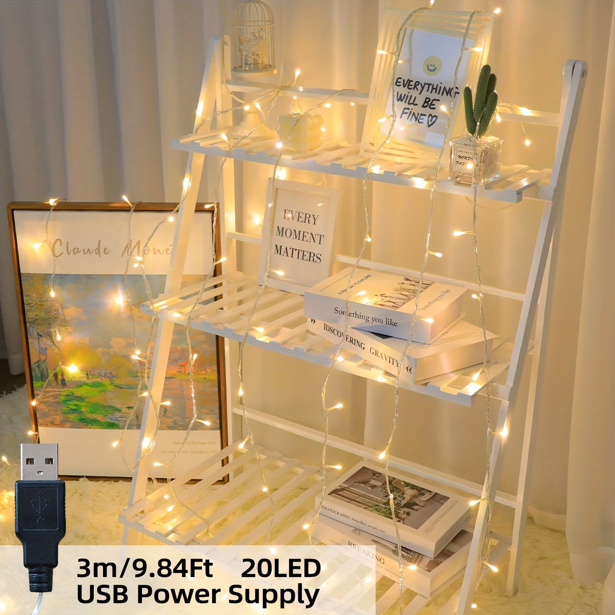 USB供電仙女燈 - 10/20/30/40/80顆LED，暖白色，適合派對、婚禮和情人節