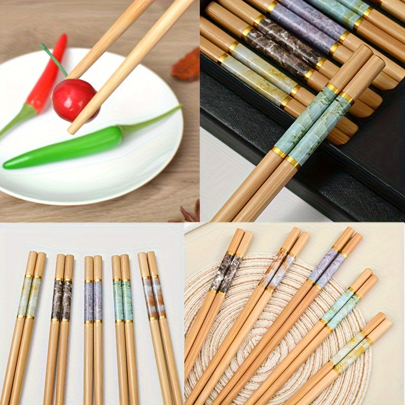 10 Pairs, 24cm / 9.45 Inches, Patterned Bamboo Chopsticks Reusable – Perfect for Wedding Parties, Ceremonies – Chinese Natural Anti-Slip Chopsticks – Dishwasher Safe – Lightweight Chopstick Set – Great for Eid