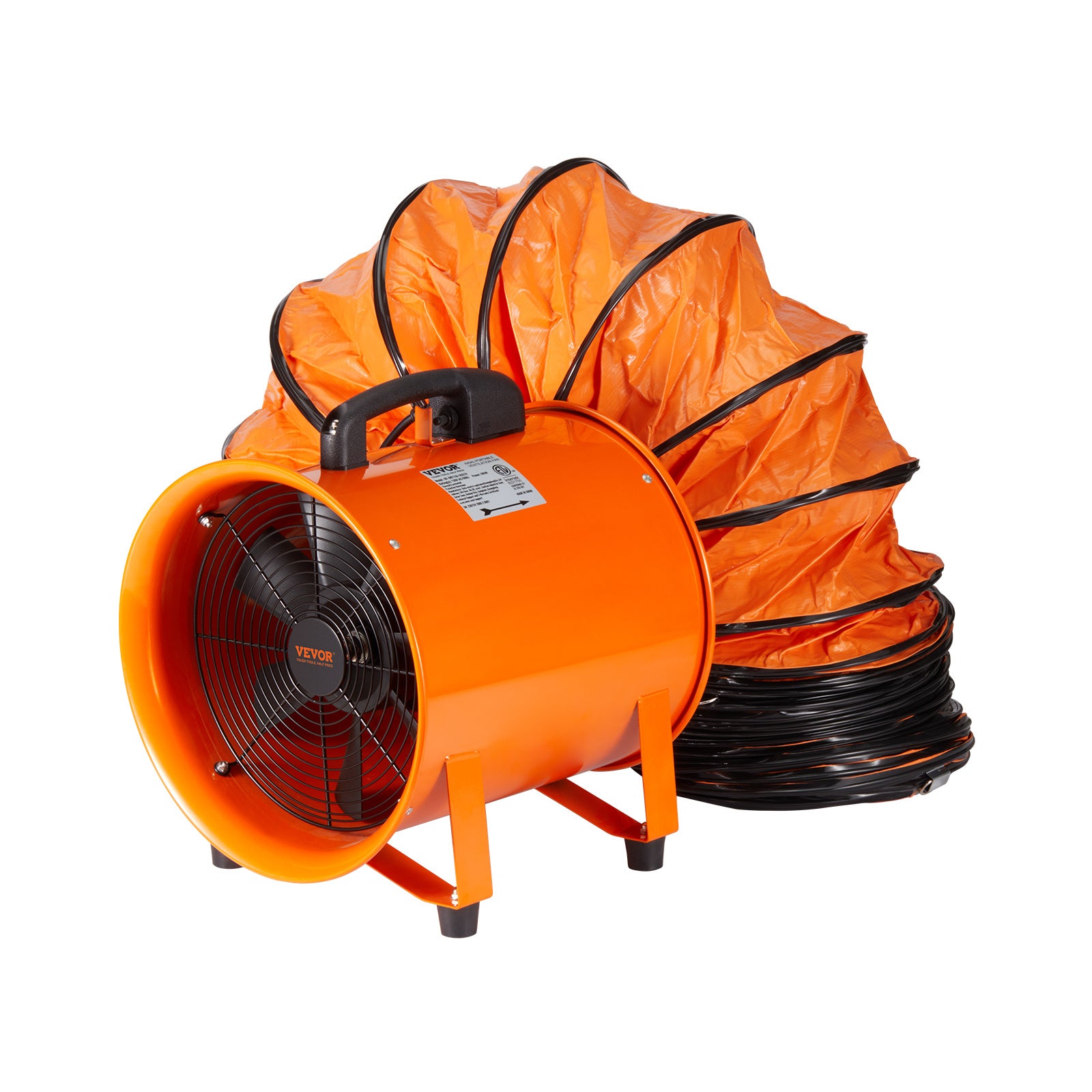 VEVOR Portable Ventilator, 12 Inch Heavy Duty Cylinder Fan with 16.4ft/33ft Duct Hose, 585W High Power Exhaust Fan, 3198CFM Industrial Smoke Dust Blower for Home Workplace Dust and Smoke Exhaust