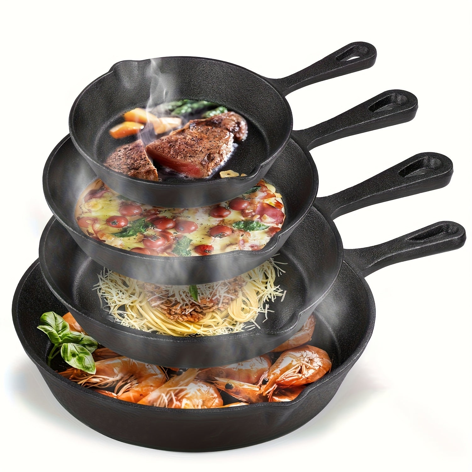 3/4 Pcs Cast Iron Skillet Set, Excellent Heat Retention, Indoor & Outdoor Cooking Available, Restaurant Chef Grade Frying Pan, Ideal for Cooking & Gifting, Local Warehouse Shipping