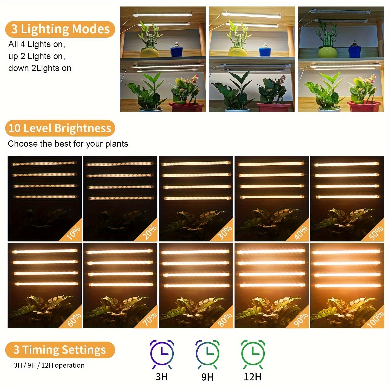 1/2-Pack LED Plant Grow Light Strip, 6000K Full Spectrum Grow Light for Indoor Plants, Daylight Grow Lamp with 3/9/12H Timer, 10 Dimmable Levels for Hydroponics Succulents, Plant Shelf Use
