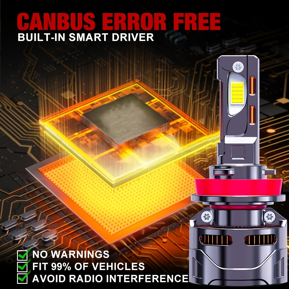 2个装 汽车LED大灯 H1, H4, 9003, HB2, H7, H18, H11, H9, H8 | 1000%更亮，330W大功率灯泡，60,000 LM，带外置CANbus驱动器，不含电池，持久高速