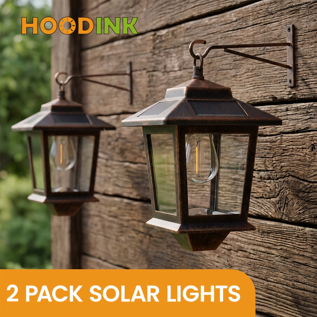 2 Pack Solar Wall Light Set, Designed for Outdoor Use, Equipped with 4 Solar Panels, LED Light Runs from Dusk to Dawn, Rustproof and Waterproof, Hooks Included