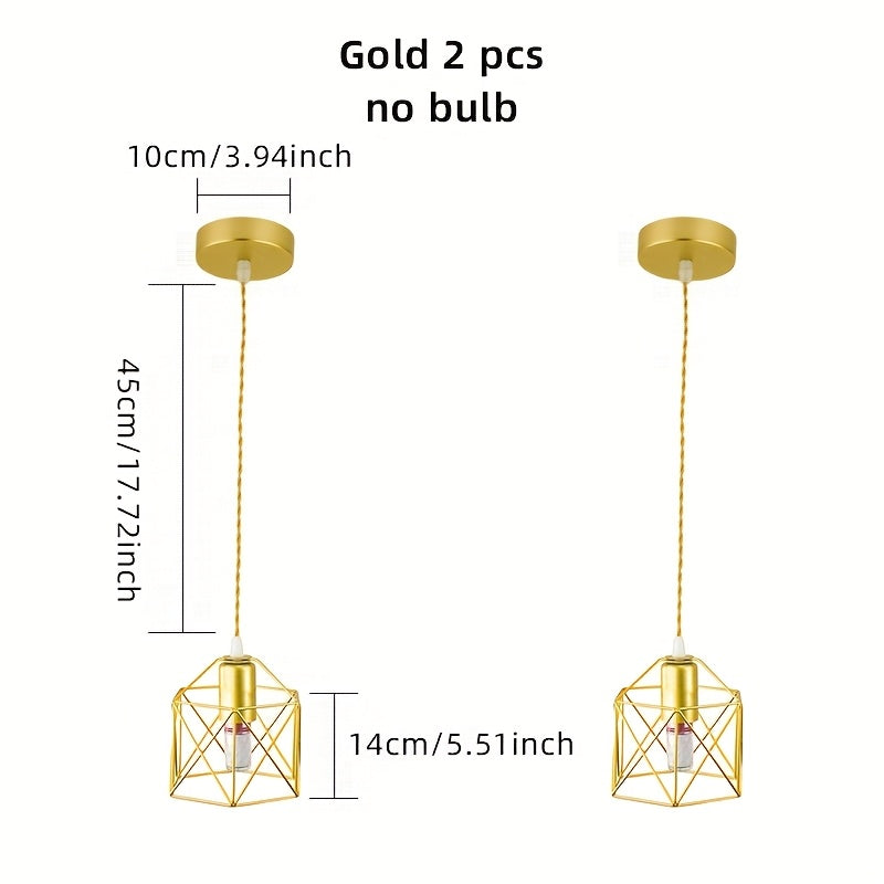 1/2/3/4-pack, rustic vintage pendant light, geometric ceiling fixture, modern gold iron pendant light, adjustable hanging wire, e27 socket (replaceable), suitable for dining room pendant light, living room, bedroom, study, bulb not included
