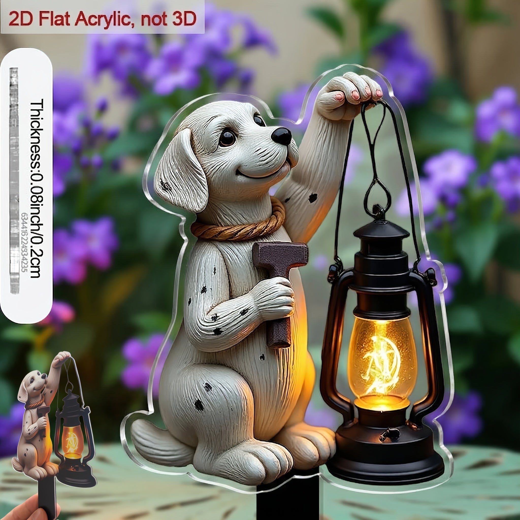 2D Flat Design, [2D Flat] 2D Flat Style, [2D Flat][2D Flat] 2D Flat Shape, 1 Piece Dog-Shaped Garden Sign Stake, with Lantern Sharp Tip for Easy Insertion, Acrylic Material Suitable for Outdoor/Flower Pot Decoration