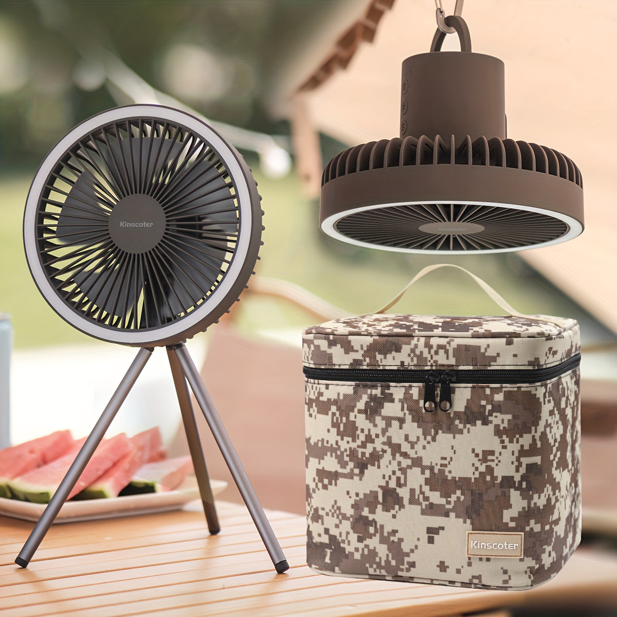 Outdoor Essential 10000mAh USB Rechargeable Camping Fan, Timing Portable LED Ceiling Camping Light Fan with Metal Tripod, Can Be Used as Power Bank, Suitable for Outdoor Camping Home Office, Equipped with Portable Storage Bag