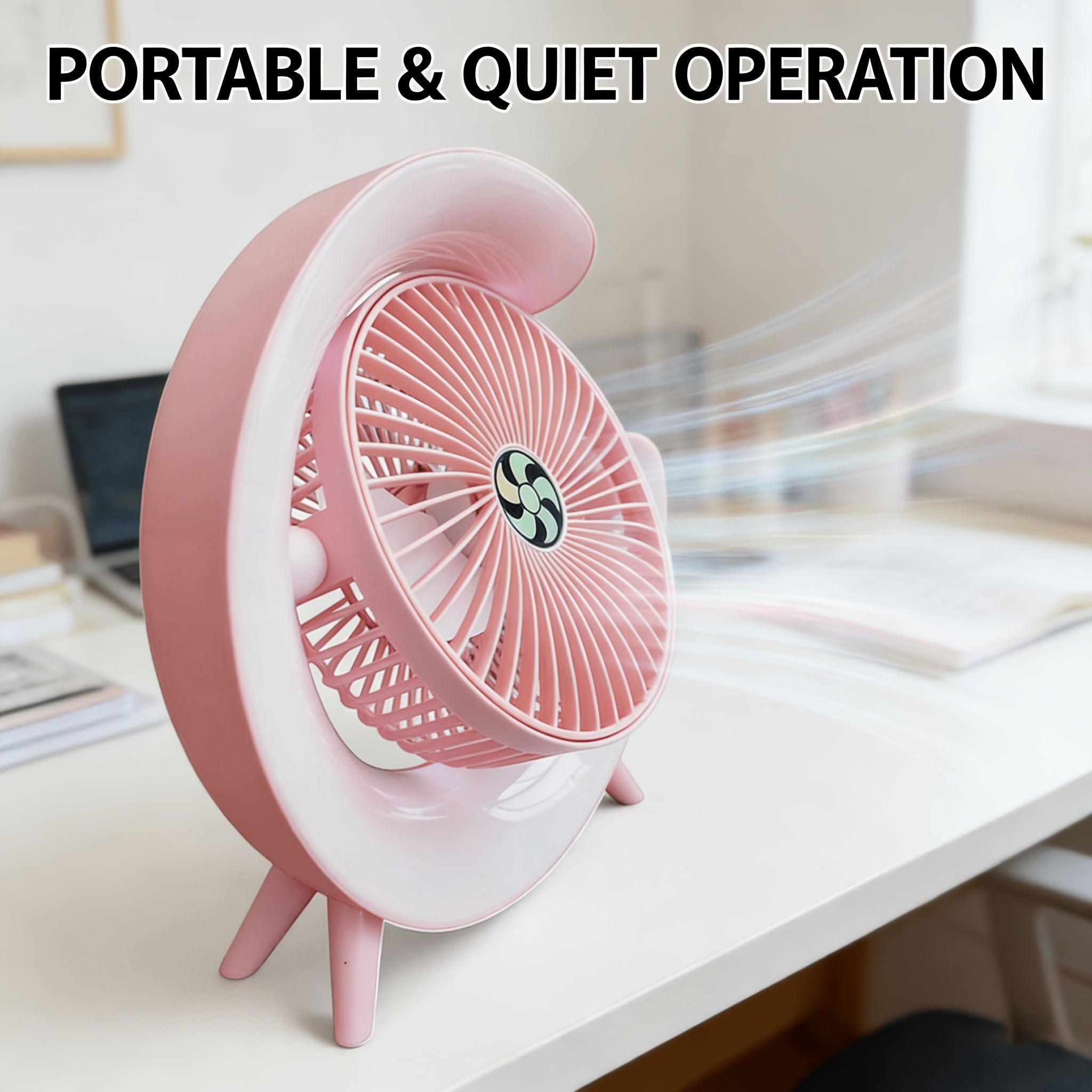 Colorful RGB Desktop Mini Fan, 3 Speed Levels, 1800mAh Long Lasting Rechargeable Battery, 9 Ambient Light Modes, Quiet Low Noise Design, Compact & Portable, Durable PP Material