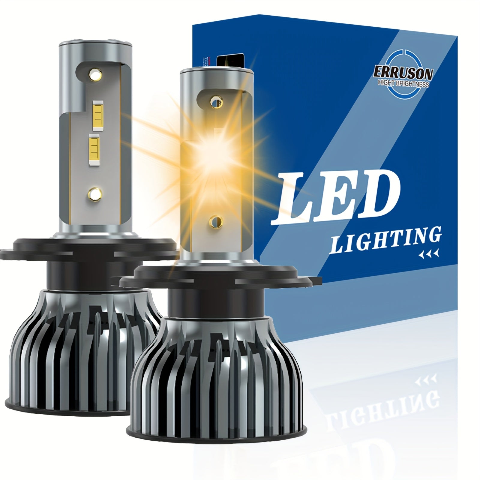 Erruson 2-Pack Dazzling Car Bulbs 9005/HB3 9006/HB4 H11 H4 H7 H1 High/Low Beam Dual-Use Turbo Light, 30000 Lumens 300W 3000K/4300K/6000K/8000K/25000K Car Light, 700% Brightness