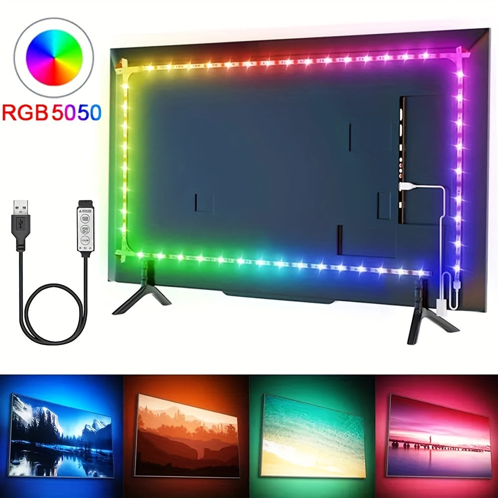 1组39.37英寸、78.74英寸、118.11英寸、196.85英寸，RGB 3键控制器LED灯条，USB供电，5V 5050SMD贴片灯，适用于家居装饰客厅卧室电视背景