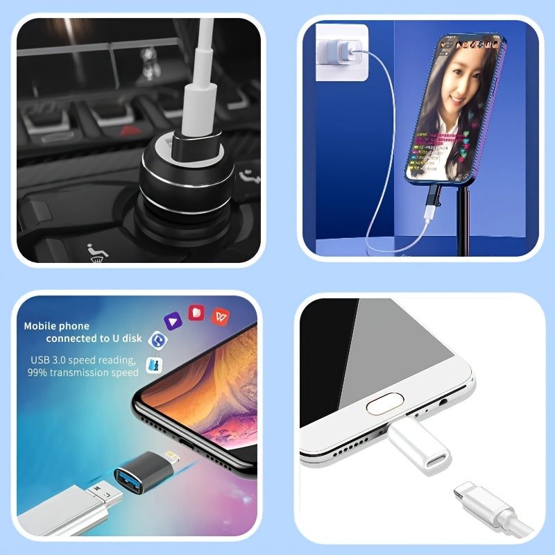 8pcs iPhone Charging Adapter Set with Lightning/Type-C/USB Ports for USB Flash Drive Data Transfer