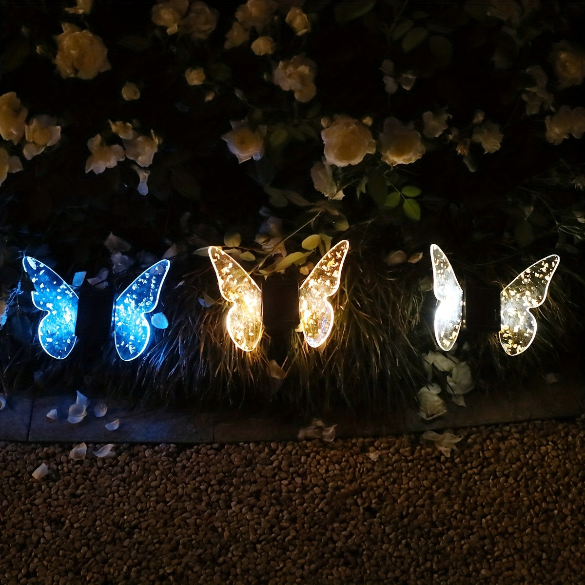 Solar Butterfly Light, Acrylic Wings with Gold Foil Decoration, Dual-Purpose Ground/Wall Light, Suitable for Courtyard, Villa, Garden and Path Ambient Lighting