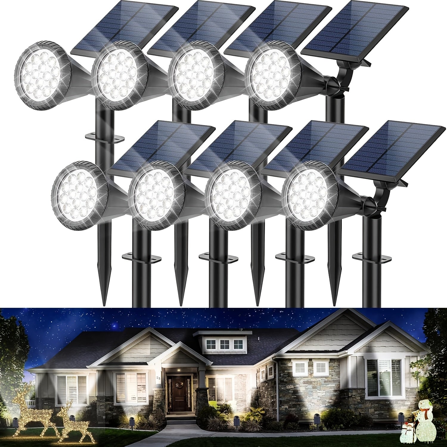 8-Piece Outdoor Solar Spotlight - Waterproof IP65, 4 Modes, Automatic On/Off, 180° Adjustable Solar Landscape Lighting, Suitable for Courtyard, Garden, Pathway, Walls and Trees, Outdoor Lighting | Residential Lighting