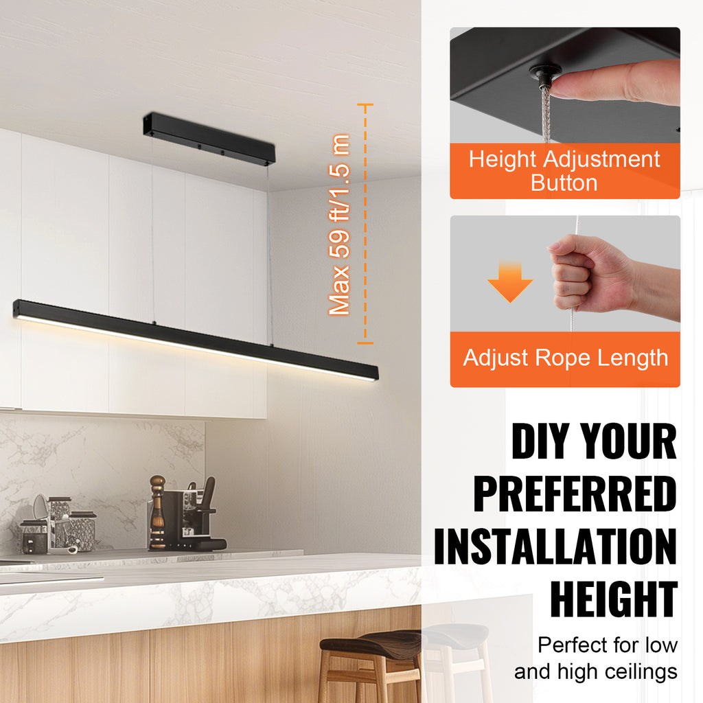 VEVOR dimmable linear pendant light 20W 47-inch LED linear fixture hanging lamp