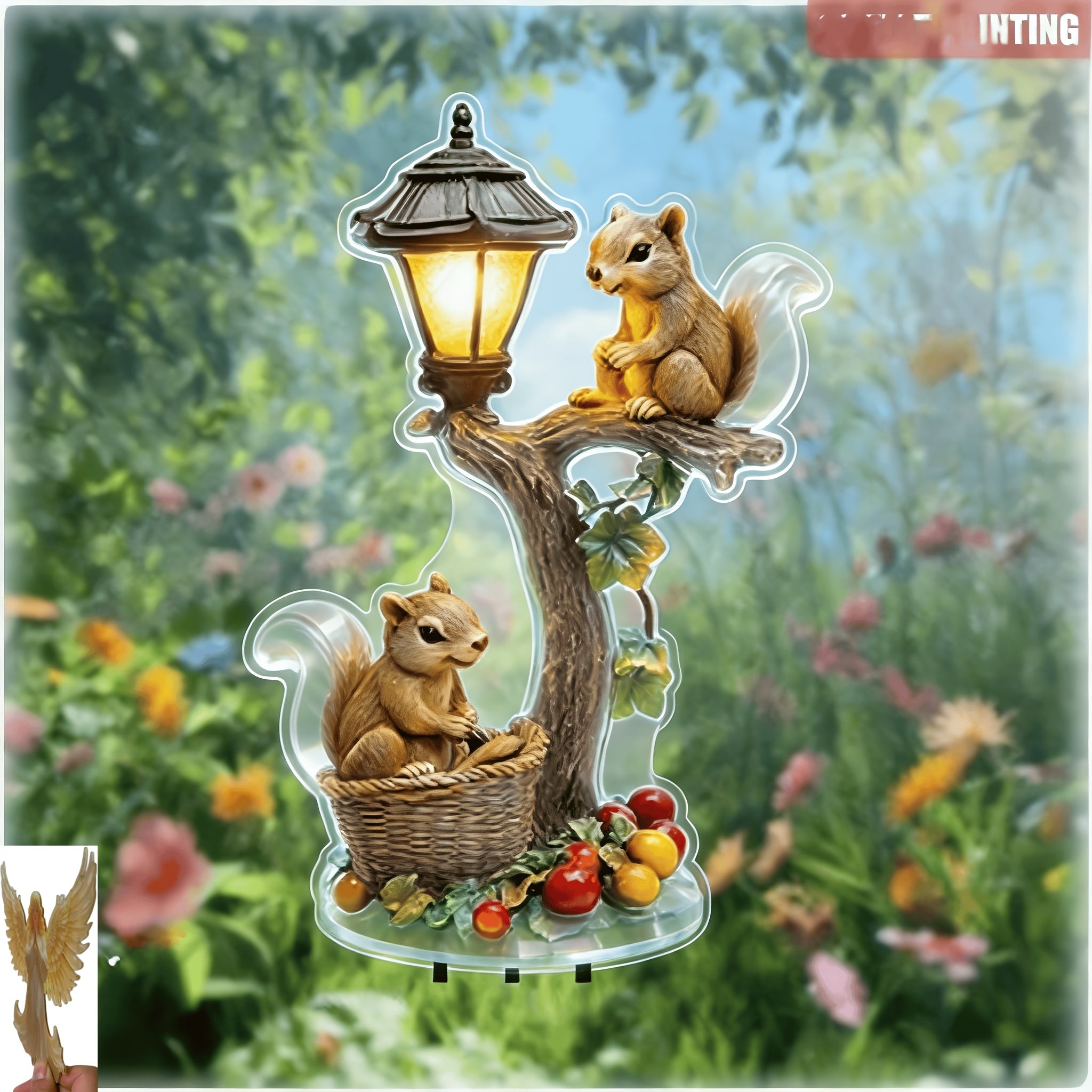 2D Flat, 1pc Bohemian Style Whimsical Squirrel & Tree Light Outdoor Garden Decoration - 2D Flat Durable Plastic All-Weather Lawn Decor, with Glow Light, Easy to Install, Retro Modern Style, Perfect for Courtyard, Patio