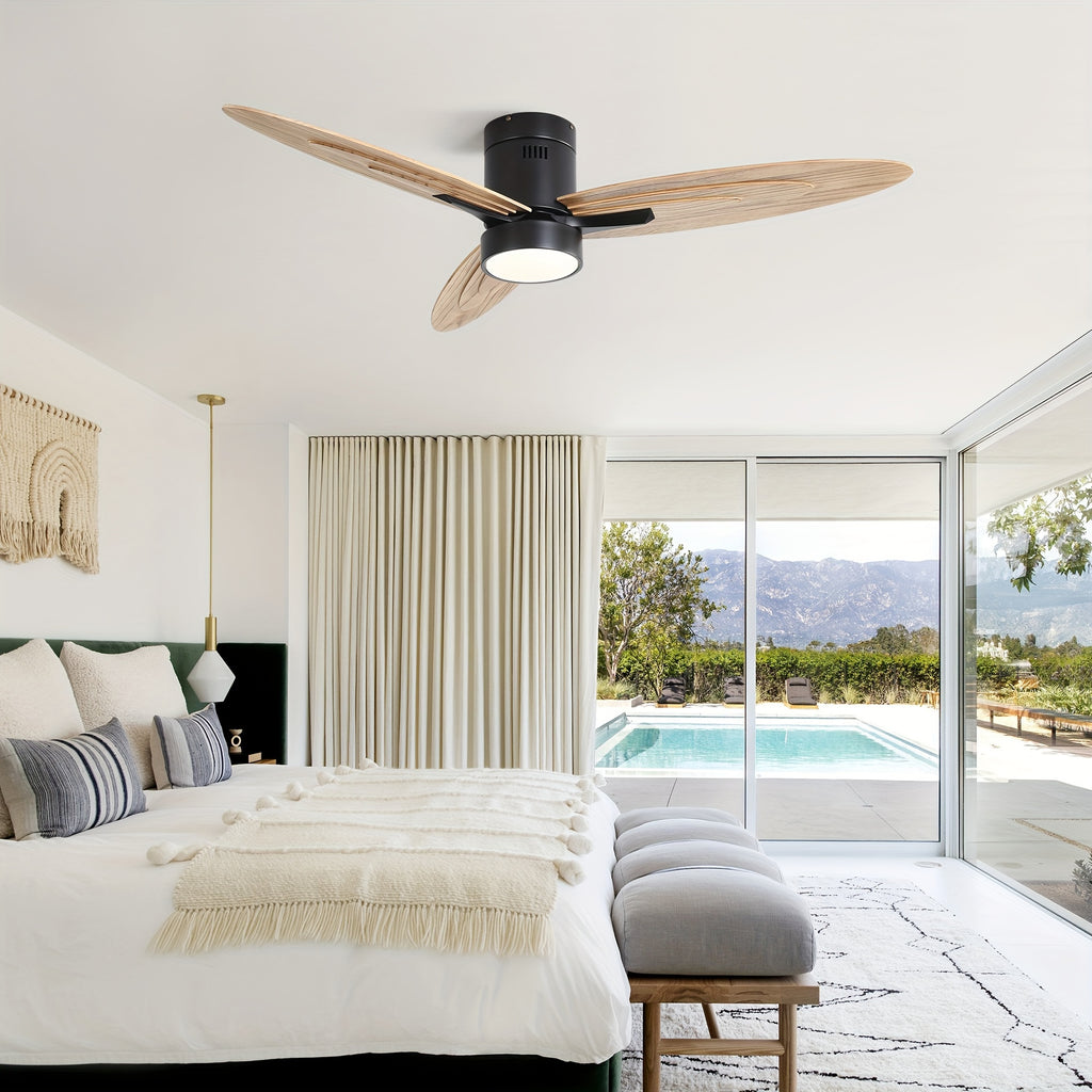 Sofucor New 56" Black Ceiling Fan with Light & 3 Solid Wood Blades, Remote Control for Living Room, Patio & Dining Room