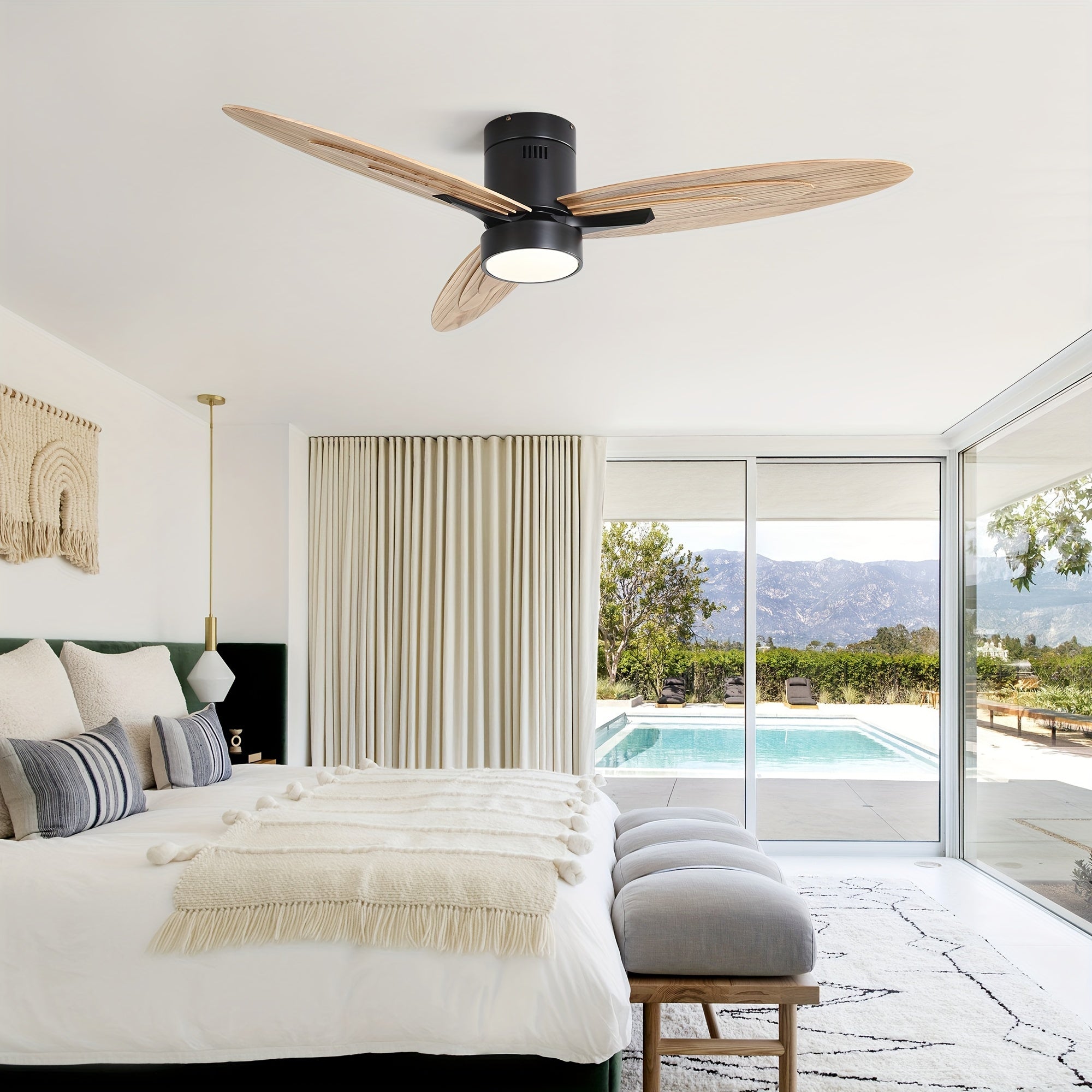 Sofucor New 56" Black Ceiling Fan with Light & 3 Solid Wood Blades, Remote Control for Living Room, Patio & Dining Room