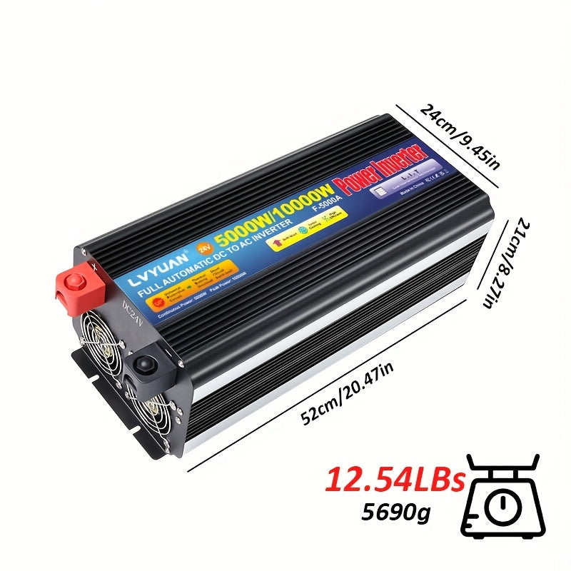 LVYUAN 5000W/10000W（峰值）汽车电源逆变器，12V/24V转110V带4个交流插座，LCD显示屏，3.1A USB车载适配器，适用于汽车、房车、卡车、离网太阳能系统、智能手机、笔记本电脑、户外露营