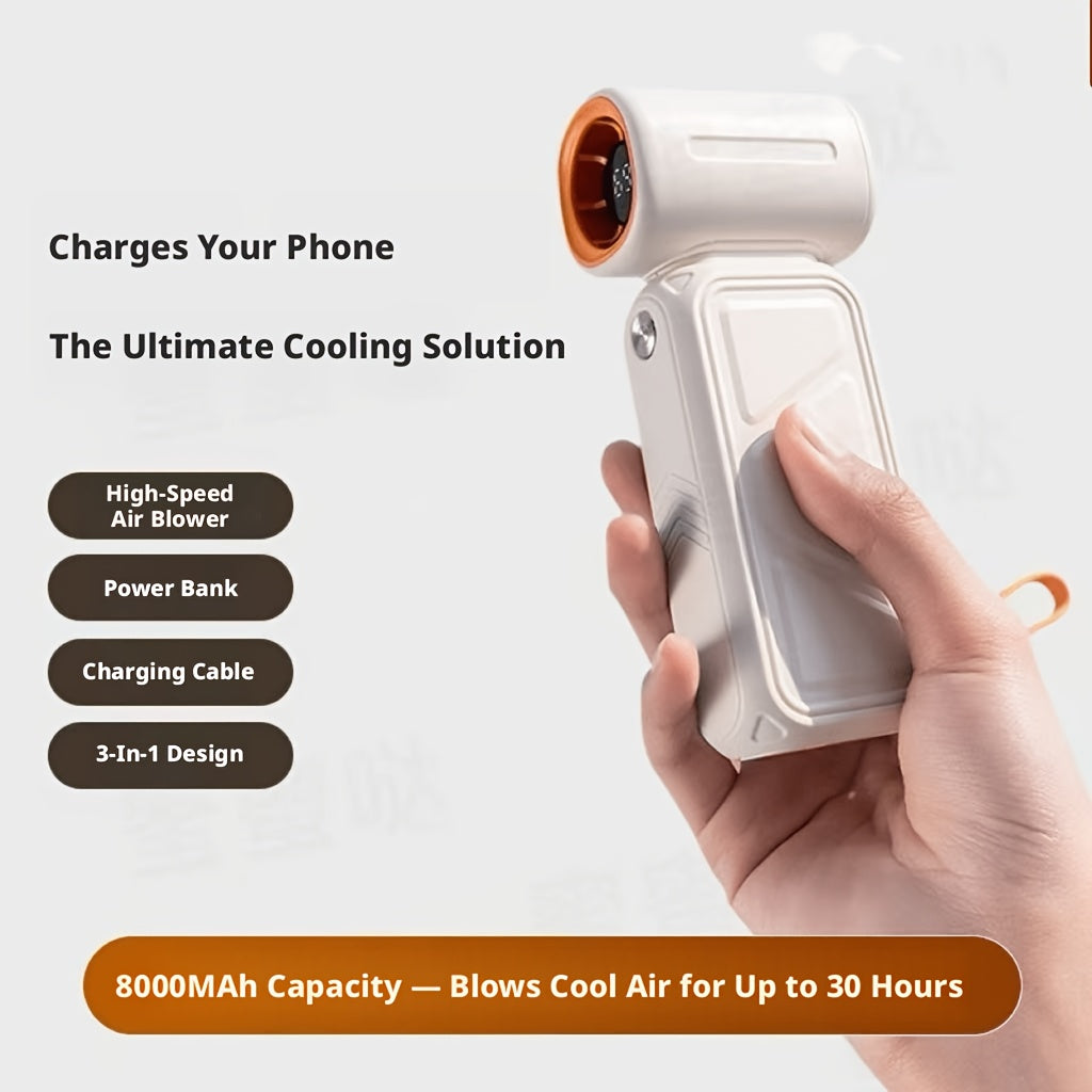 Portable Rechargeable Handheld Fan, 8000mAh Power Bank for Phone Charging, Built-in Phone Holder, USB Charging Neck Hanging Fan, Ideal for Office, Outdoor Camping and Picnic, Perfect Gift for Family, Friends, Valentine's Day and Christmas