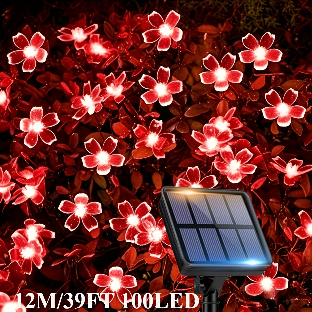 Solar Cherry Blossom String Light 100/50/20 LED Beads Flower Decorative Fairy Light Outdoor 8 Modes IPX4 Waterproof Fence Lawn Garden Trees Wedding Halloween Christmas Decorative Light