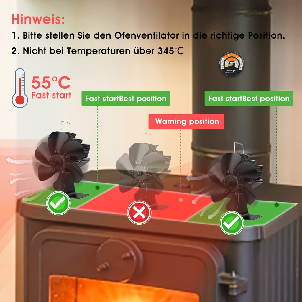 Huayang Silent Heat-Powered Fireplace Fan, No Electricity Needed, Efficient Heat Distribution, for Wood / Log Fireplaces, Perfect Christmas &amp; New Year Gift, Holiday Birthday Gift Set