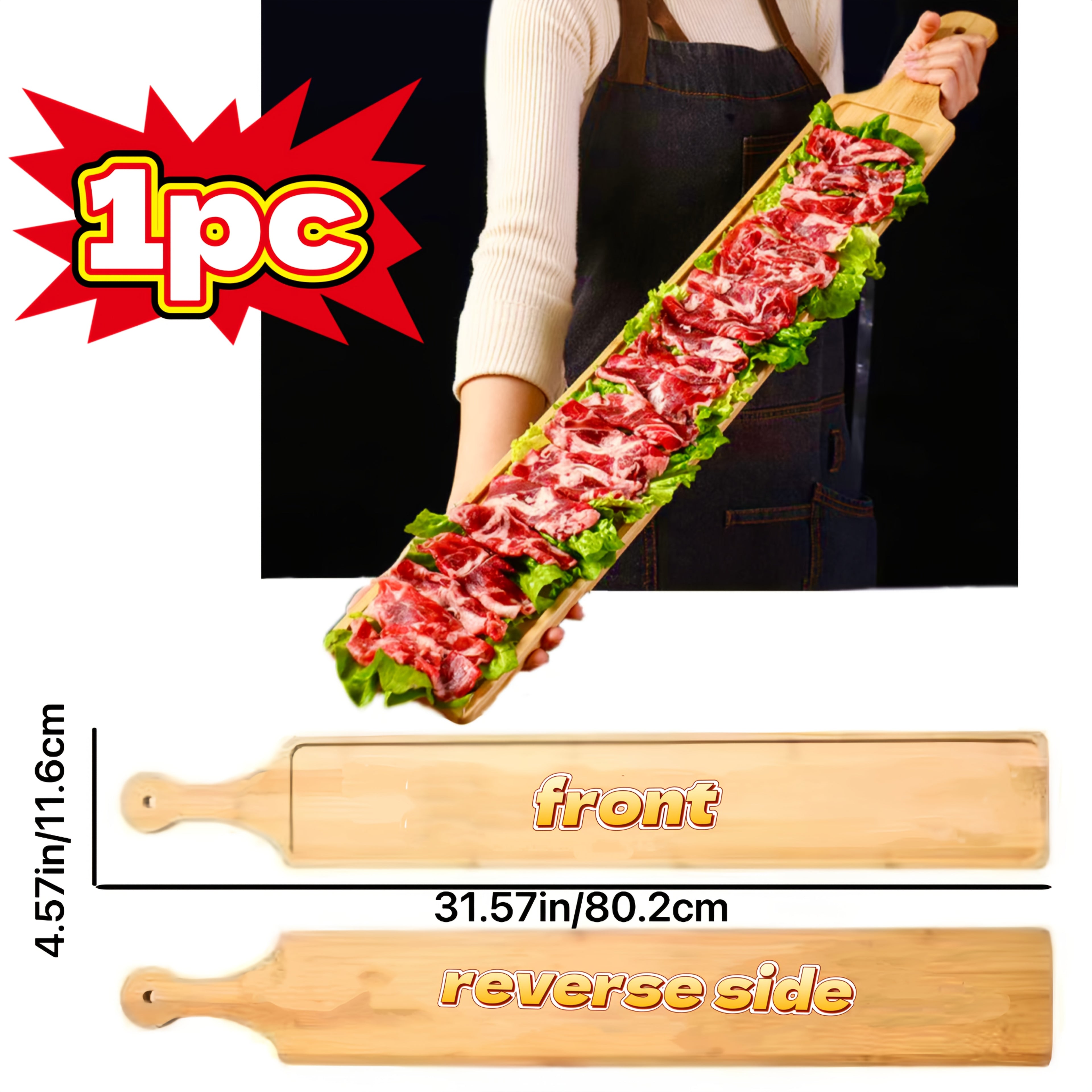 1PC/2PCS Bamboo Rectangular Tray, Up to 31.4in / 80cm – Perfect for Hot Pot, Steak, Appetizers – Durable Kitchen & Restaurant Serveware – Natural Bamboo Display Board, 3 Sizes Available for Multiple Scenarios