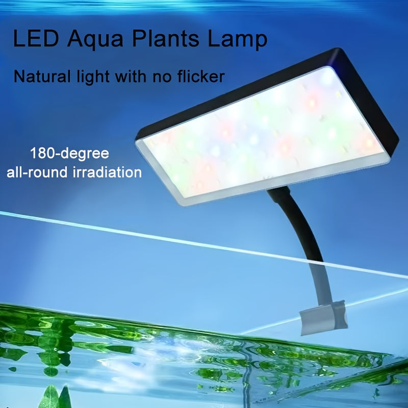 8W Adjustable Aquatic Plant Grow Light, USB Full Spectrum LED Lamp, Battery-Free