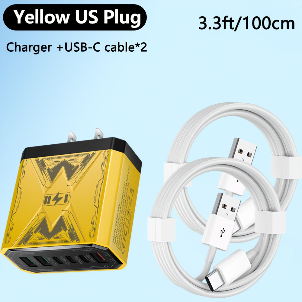 6-in-1 Fast Charger 3USB + 3Type-C Power Adapter with Indicator Light, QC3.0 Power Adapter Cube USB Wall Charger, for iPhone 17/ 16/ 15/ 13/ 13pro/ 12/ 12pro/ XR/ SE, Pro/ Mini/ Air---Perfect Christmas, Holiday, New Year Gift,  Travel Charger
