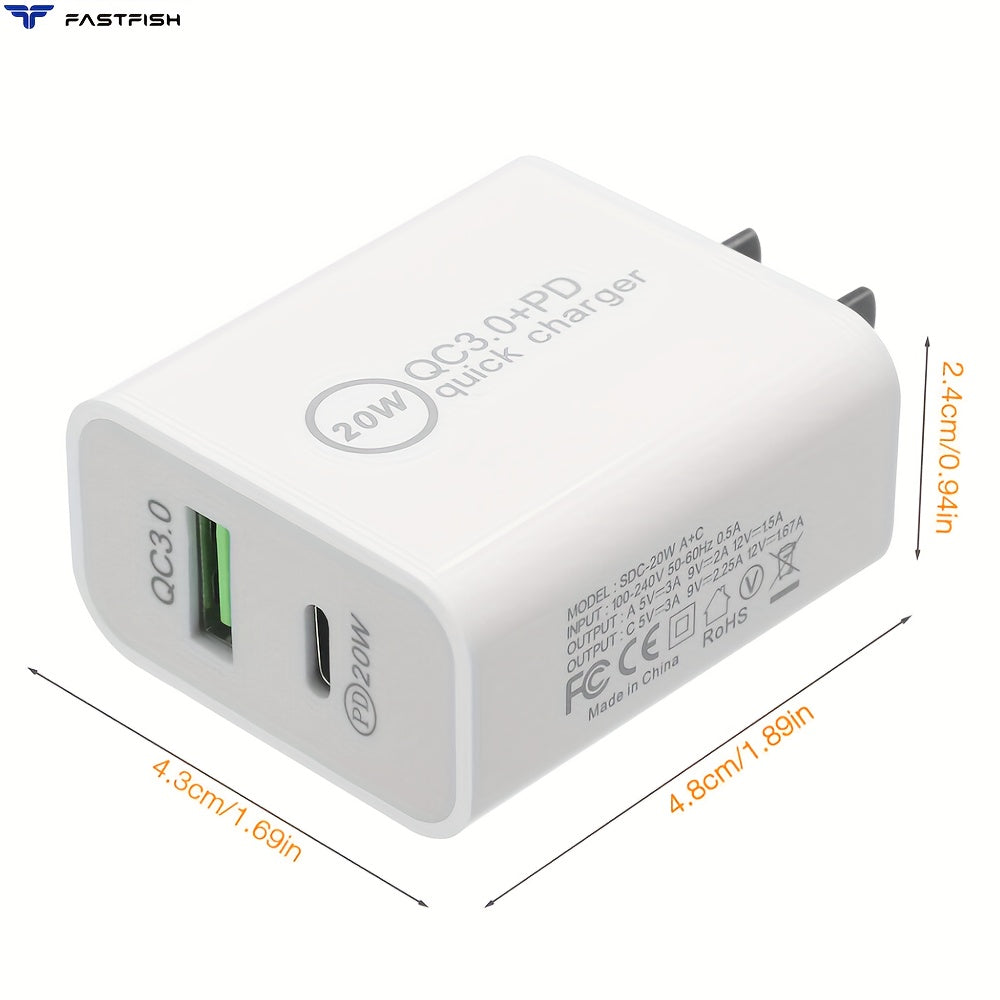 FastFish 20W PD Fast Wall Charger 3FT Type-C Cable For Samsung For Galaxy S23 S22 S21 S20 Ultra For iPhone 15 16