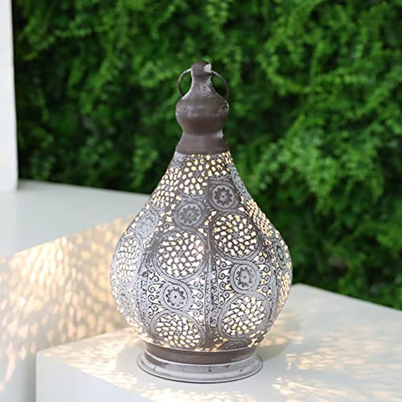 Moroccan style vintage lantern metal table lamp, battery powered, 11.5-inch high wireless table lamp, with Edison bulb, suitable for living room, bedroom, wedding party, garden, lounge, outdoor and indoor