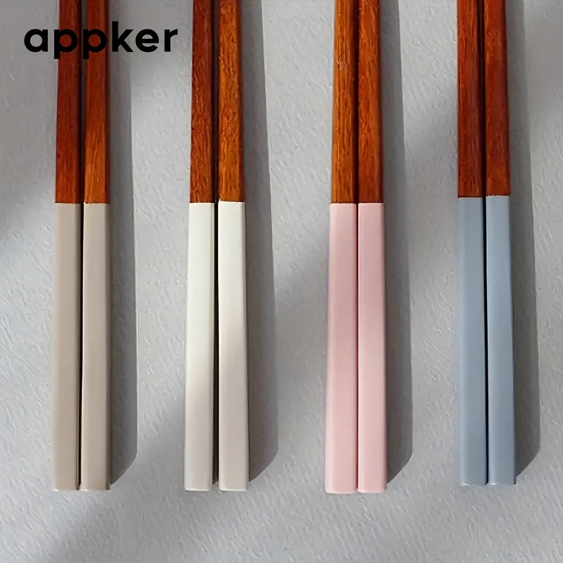 Appker Japanese Wooden Dinnerware Set 4-Piece – Colorful Long Handle Spoon & Chopstick Set – Handcrafted Reusable Cutlery Set for Halloween