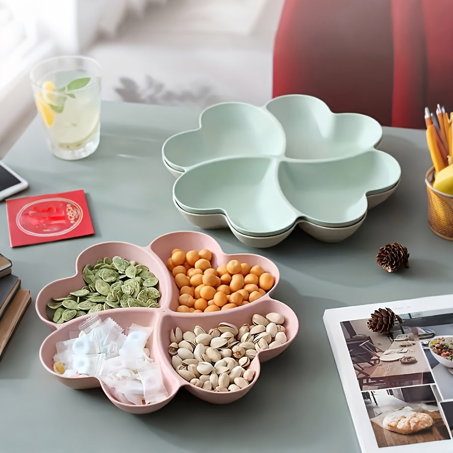 1 Heart-Shaped Food-Grade Plastic Divided Tray – Multi-Functional Serving Plate for Living Room & Coffee Table – Features 4 Compartments for Snacks, Desserts, Fruits, Perfect for Parties, Weddings & Coffee Shops